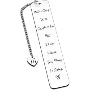Trikalika 3 Year Anniversary Bookmark - Leather for Him Her Couple - Wedding Gifts for Husband Wife - Valentines Gifts for Couples - Silver Stainless Steel - 1 Piece