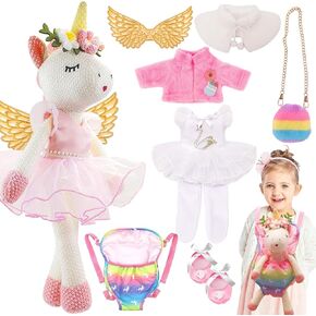 Unicorn Stuffed Animals Plush Ballerina Baby Doll with Doll Carrier Cloth Accessories Ballet Shoes Unicorn Toys Christmas Birthday Gifts for Girl 3 4 5 6 Year Old Girls