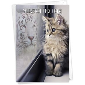 The Best Card Company - Inspirational Encouragement Card with Envelope - Cute Cat, Tiger Animal Motivation, Friendship - Aspirations C7076JFRG