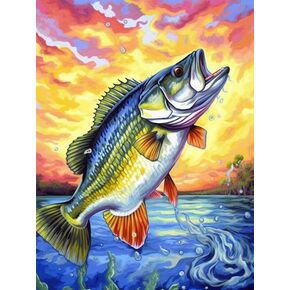 Bimkole 5D Diamond Painting Kits Oil Painting Fish, Full Drill Animals DIY Rhinestone Embroidery Set Paint with Diamonds Art by Number Kits Cross Stitch Home Wall Craft Decoration 12x16inch