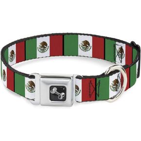 Buckle-Down Seatbelt Buckle Dog Collar - Mexico Flags - 1" Wide - Fits 15-26" Neck - Large
