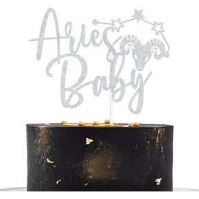Aries Baby Cake Topper, Big Aries Energy, 12 Constellation Zodiac Baby Shower/Birthday Party Decoration Silver Glitter