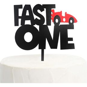 Baby Boy's Fast One Race Car Cake Topper，Wooden 1st Birthday Cake Topper，Race Car Themed First Birthday Decor，Fast One Baby Shower Cake Topper，Fast One Party Photo Prop Cake Smash Supplies