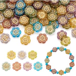 Beadthoven 100pcs Vintage Acrylic Flower Beads Gold Plating Cherry Blossom Beads Mix Bohemian Rocailles Aesthetic Beads Imitation Czech Beads for Jewelry Making Bracelet Necklace Keychain DIY Crafts