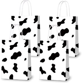 أكياس الحفلات Keringo 16 PCS للطباعة البقر بيضاء الحفلات الأكياس لمزرعة البقر تحت عنوان Goodie Party Bags Gift Facs Paper Goody Candy Bags for Parm Phirange Birthday Supplies and Decor