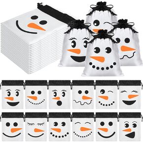 Wesnoy 24 Pcs Snowman Gift Bags 7 x 9 Inch Satin Bags with Drawstring Treat Bags Winter Snowman Wrapping Bags Xmas Candy Bags for Holiday Xmas Winter Wonderland Wedding Birthday Party