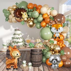 طقم غابات البالون غابات جارلاند ، 1482pcs غابات البالونات الخضراء البني البني غابة دش الطفل جنس محايد الكشف عن إمدادات الحفلات يا طفل غابة ديكور