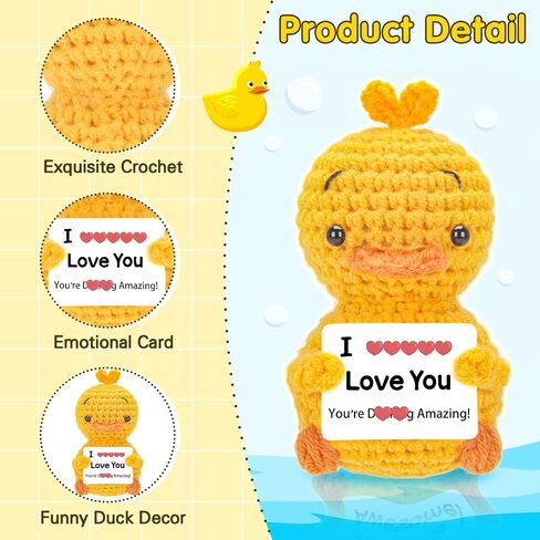 Crocheted Positive Energy Duck with Affirmations Cards Emotional Crochet Support Positive Energy Gifts for Women Friends Valentine Gag Gift (I Love You) in Saudi Arabia