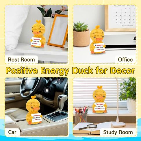 Crocheted Positive Energy Duck with Affirmations Cards Emotional Crochet Support Positive Energy Gifts for Women Friends Valentine Gag Gift (I Love You) in Saudi Arabia