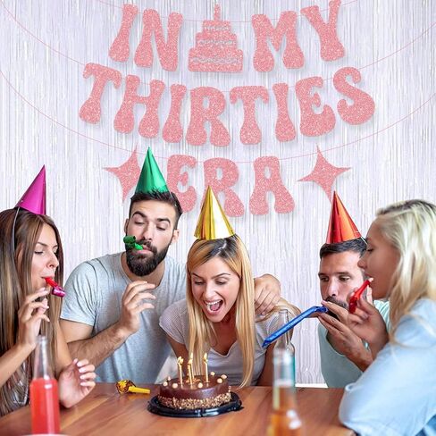 in My Thirties Era Glitter Banner for Her Him 30th Birthday Party Decorations, Pre-Strung Iridescent Happy Birthday Banner, 30th Birthday Gifts for Women ERAS Tour Party Decorations in Saudi Arabia