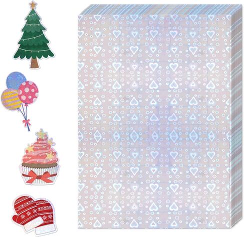 36 Sheets Holographic Sticker Paper,Holographic Laminate Sheets,A4 Size Clear Vinyl Sticker Sheets Self-Adhesive Rainbow Overlay Sheets,11.7 x 8.3 Inches（Heart） in Saudi Arabia