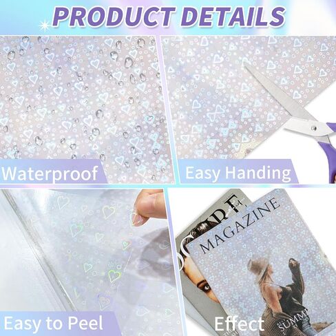 36 Sheets Holographic Sticker Paper,Holographic Laminate Sheets,A4 Size Clear Vinyl Sticker Sheets Self-Adhesive Rainbow Overlay Sheets,11.7 x 8.3 Inches（Heart） in Saudi Arabia
