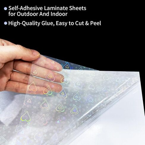 36 Sheets Holographic Sticker Paper,Holographic Laminate Sheets,A4 Size Clear Vinyl Sticker Sheets Self-Adhesive Rainbow Overlay Sheets,11.7 x 8.3 Inches（Heart） in Saudi Arabia