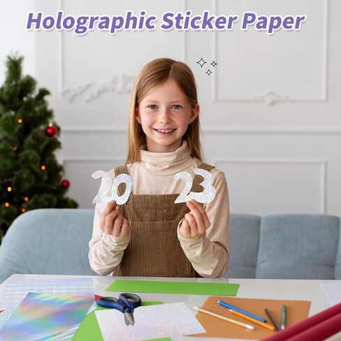 36 Sheets Holographic Sticker Paper,Holographic Laminate Sheets,A4 Size Clear Vinyl Sticker Sheets Self-Adhesive Rainbow Overlay Sheets,11.7 x 8.3 Inches（Heart） in Saudi Arabia