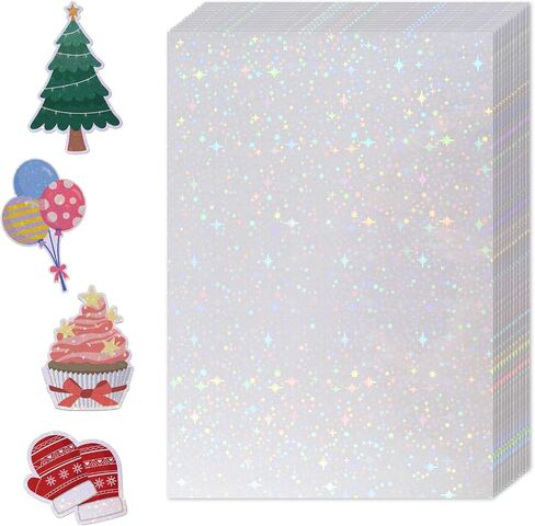 36 Sheets Holographic Sticker Paper,Holographic Laminate Sheets,A4 Size Clear Vinyl Sticker Sheets Self-Adhesive Rainbow Overlay Sheets,11.7 x 8.3 Inches（Heart） in Saudi Arabia