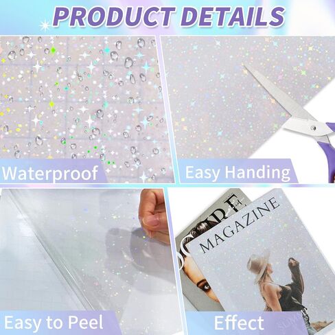 36 Sheets Holographic Sticker Paper,Holographic Laminate Sheets,A4 Size Clear Vinyl Sticker Sheets Self-Adhesive Rainbow Overlay Sheets,11.7 x 8.3 Inches（Heart） in Saudi Arabia