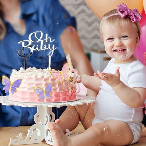 Oh Baby Cake Topper - Decoration Plugin for Baby Shower/Birthday Party/Gender Reveal Party - Silver, 1 Count, 4.7 x 4 Inches, Metallic Silver in Saudi Arabia