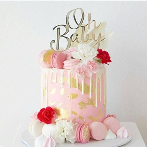 Oh Baby Cake Topper - Decoration Plugin for Baby Shower/Birthday Party/Gender Reveal Party - Silver, 1 Count, 4.7 x 4 Inches, Metallic Silver in Saudi Arabia
