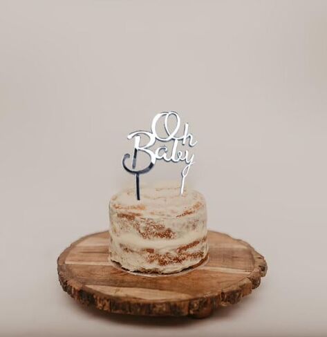 Oh Baby Cake Topper - Decoration Plugin for Baby Shower/Birthday Party/Gender Reveal Party - Silver, 1 Count, 4.7 x 4 Inches, Metallic Silver in Saudi Arabia