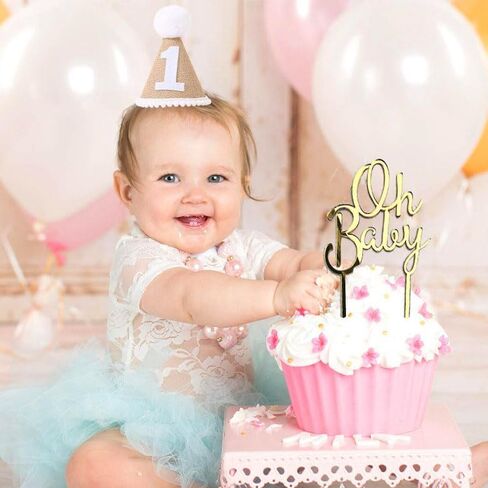 Oh Baby Cake Topper - Decoration Plugin for Baby Shower/Birthday Party/Gender Reveal Party - Silver, 1 Count, 4.7 x 4 Inches, Metallic Silver in Saudi Arabia