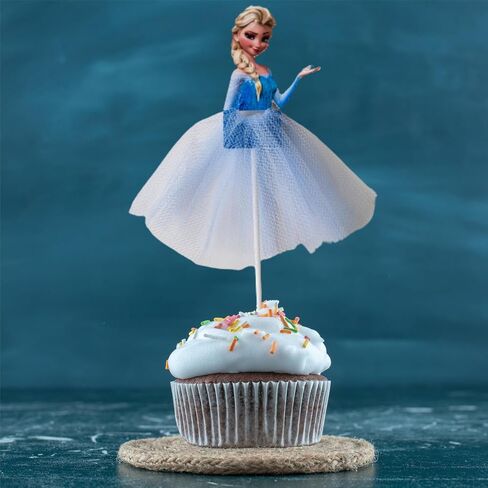 6 PCS Blue Frozen Snow Princess Cake Topper & Cupcake Topper & Happy Birthday Topper - Princess Party Supplies - Mesh Tutu Tulle Dress CupCake Topper – Birthday Decoration - Princess Cake Decorations in Saudi Arabia