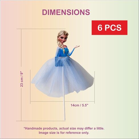 6 PCS Blue Frozen Snow Princess Cake Topper & Cupcake Topper & Happy Birthday Topper - Princess Party Supplies - Mesh Tutu Tulle Dress CupCake Topper – Birthday Decoration - Princess Cake Decorations in Saudi Arabia