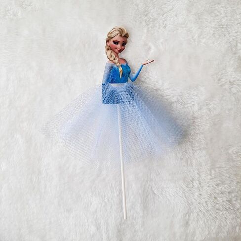 6 PCS Blue Frozen Snow Princess Cake Topper & Cupcake Topper & Happy Birthday Topper - Princess Party Supplies - Mesh Tutu Tulle Dress CupCake Topper – Birthday Decoration - Princess Cake Decorations in Saudi Arabia