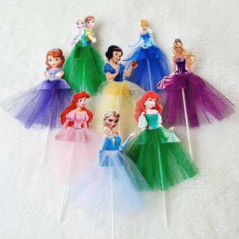 6 PCS Blue Frozen Snow Princess Cake Topper & Cupcake Topper & Happy Birthday Topper - Princess Party Supplies - Mesh Tutu Tulle Dress CupCake Topper – Birthday Decoration - Princess Cake Decorations in Saudi Arabia