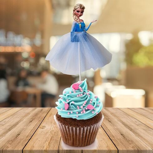 6 PCS Blue Frozen Snow Princess Cake Topper & Cupcake Topper & Happy Birthday Topper - Princess Party Supplies - Mesh Tutu Tulle Dress CupCake Topper – Birthday Decoration - Princess Cake Decorations in Saudi Arabia