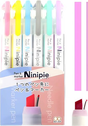 SUN-STAR Ninipie Pen & Marker Light Pink, Light Yellow, Light Blue, Gray, Light Green and Light Violet - 6 Mild Colors Set (Authentic Hologram for US and EU Only) in Saudi Arabia