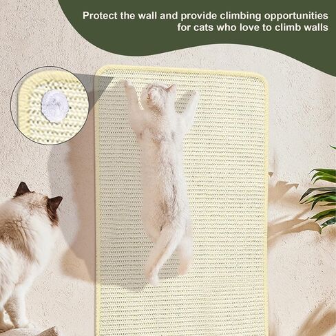 Cat Scratching Mat Sisal, 2 Packs Natural Sisal Fabric 23.6" x 15.8" Cat Scratching Pad with Cute Playing Toy and Spiral Nails, Cat Scratching Wall Scratchers for Fabric Sofa Chair (2Pcs,White) in Saudi Arabia