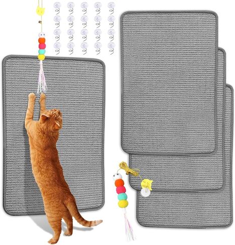 Cat Scratching Mat Sisal, 2 Packs Natural Sisal Fabric 23.6" x 15.8" Cat Scratching Pad with Cute Playing Toy and Spiral Nails, Cat Scratching Wall Scratchers for Fabric Sofa Chair (2Pcs,White) in Saudi Arabia