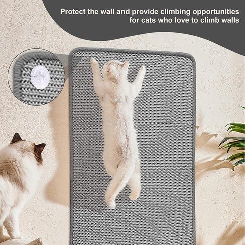 Cat Scratching Mat Sisal, 2 Packs Natural Sisal Fabric 23.6" x 15.8" Cat Scratching Pad with Cute Playing Toy and Spiral Nails, Cat Scratching Wall Scratchers for Fabric Sofa Chair (2Pcs,White) in Saudi Arabia
