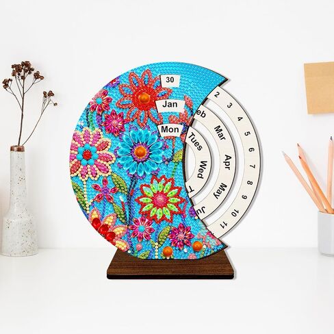 زخارف اللوحة الماس F -Canlan 5D - تقويم عباد الشمس سطح المكتب Diamond Art Painting by Numbers Flowers Talendar Decortop Diamond Art Kits for Room Decor (19x18 cm) in Kuwait