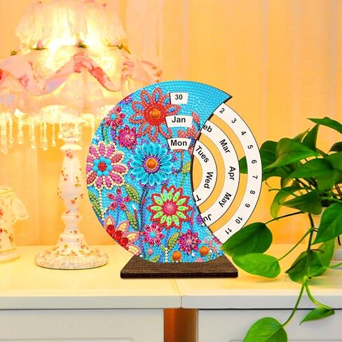 زخارف اللوحة الماس F -Canlan 5D - تقويم عباد الشمس سطح المكتب Diamond Art Painting by Numbers Flowers Talendar Decortop Diamond Art Kits for Room Decor (19x18 cm) in Kuwait