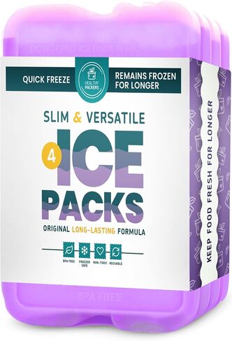 Healthy Packers Reusable Ice Packs for Lunch Boxes - Long Lasting Slim Freezer Packs, Thin Non-Toxic BPA-Free Hard Gel Ice Blocks for Coolers, Kids & Adults Lunch Bags, Travel, Camping, Food Storage in Saudi Arabia
