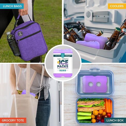 Healthy Packers Reusable Ice Packs for Lunch Boxes - Long Lasting Slim Freezer Packs, Thin Non-Toxic BPA-Free Hard Gel Ice Blocks for Coolers, Kids & Adults Lunch Bags, Travel, Camping, Food Storage in Saudi Arabia