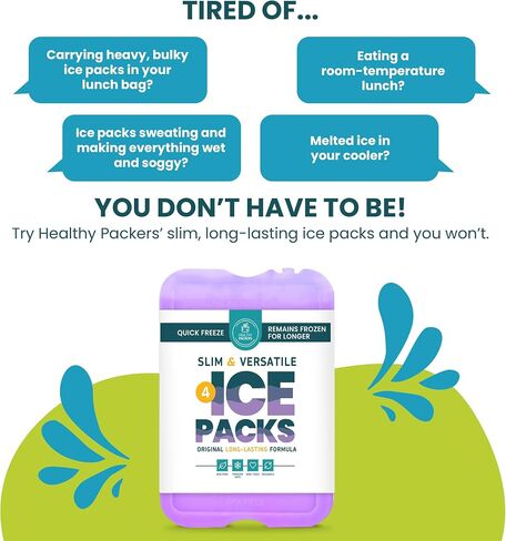 Healthy Packers Reusable Ice Packs for Lunch Boxes - Long Lasting Slim Freezer Packs, Thin Non-Toxic BPA-Free Hard Gel Ice Blocks for Coolers, Kids & Adults Lunch Bags, Travel, Camping, Food Storage in Saudi Arabia