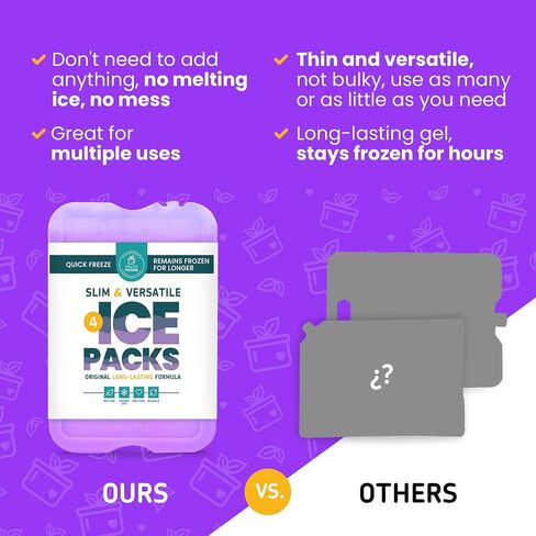 Healthy Packers Reusable Ice Packs for Lunch Boxes - Long Lasting Slim Freezer Packs, Thin Non-Toxic BPA-Free Hard Gel Ice Blocks for Coolers, Kids & Adults Lunch Bags, Travel, Camping, Food Storage in Saudi Arabia