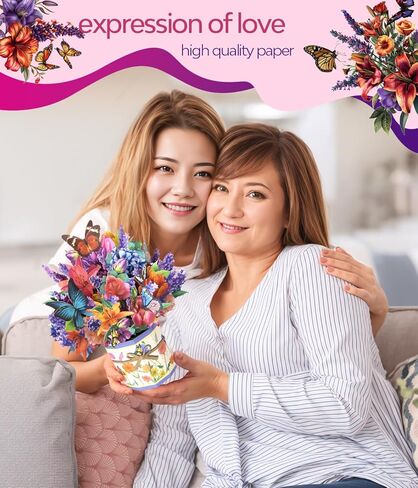Lavender 3D Pop Up Card, Floral Greeting for Mother’s Day Birthday Anniversary Spring Get Well Sympathy, Lavender Bouquet with Butterflies for Mom, Grandma, Wife, Sister with Envelope and Note Card in Kuwait
