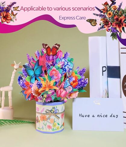 Lavender 3D Pop Up Card, Floral Greeting for Mother’s Day Birthday Anniversary Spring Get Well Sympathy, Lavender Bouquet with Butterflies for Mom, Grandma, Wife, Sister with Envelope and Note Card in Kuwait