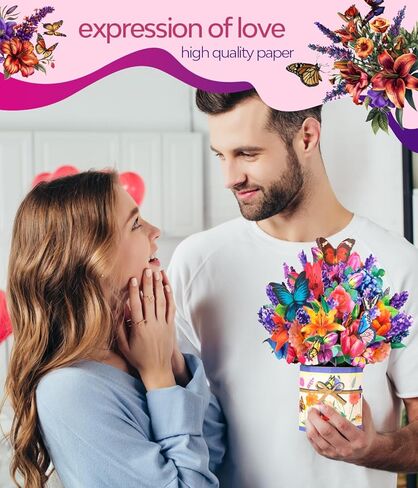 Lavender 3D Pop Up Card, Floral Greeting for Mother’s Day Birthday Anniversary Spring Get Well Sympathy, Lavender Bouquet with Butterflies for Mom, Grandma, Wife, Sister with Envelope and Note Card in Kuwait