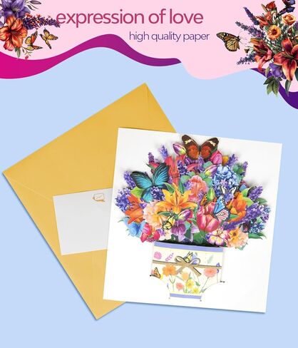 Lavender 3D Pop Up Card, Floral Greeting for Mother’s Day Birthday Anniversary Spring Get Well Sympathy, Lavender Bouquet with Butterflies for Mom, Grandma, Wife, Sister with Envelope and Note Card in Kuwait