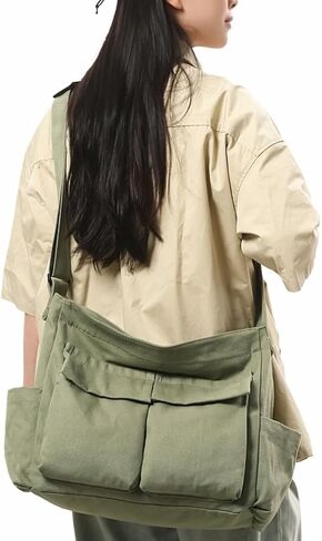 Vintage Canvas Messenger Bag for Women & Men School Large Laptop Bag with Multiple Pockets Shoulder Tote Bag in Saudi Arabia