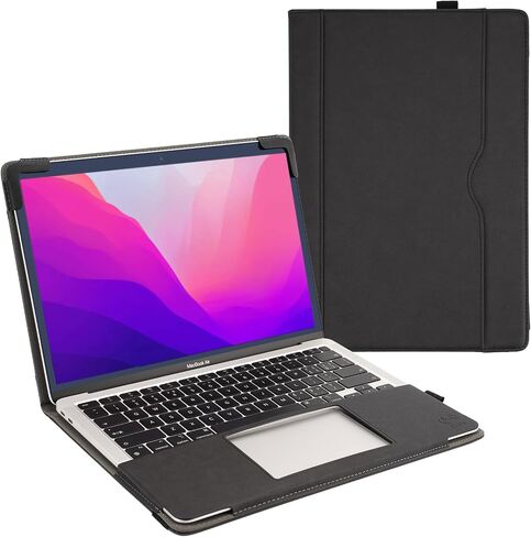 TYTX Compatible with MacBook Air Case 13.6 Inch, PU Leather MacBook Case fits for Model Release M3 A3113 M2 A2681 with Touch ID 2022 2023 2024, with Pocket for Papers (Black) in Kuwait