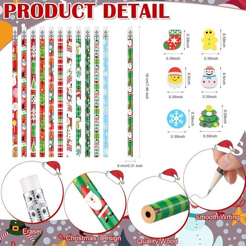 Crtiin 72 PCS عيد الميلاد أقلام محو قلم رصاص مصنع محو قلم رصاص مجموعة عيد الميلاد الحفلات لصالح الأطفال محو محو صغير الزنجبيل مان محو الجدة سانتا سنومان أقلام كرتون عيد الميلاد in Kuwait