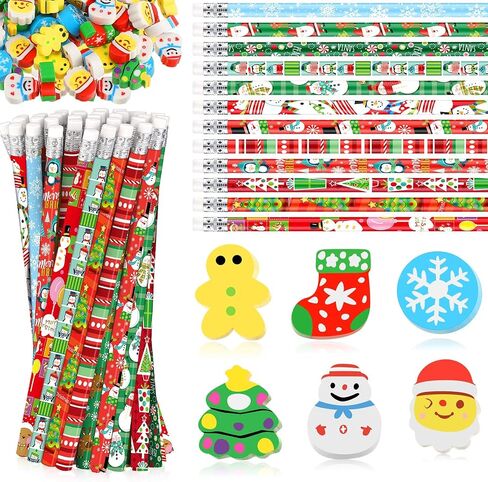 Crtiin 72 PCS عيد الميلاد أقلام محو قلم رصاص مصنع محو قلم رصاص مجموعة عيد الميلاد الحفلات لصالح الأطفال محو محو صغير الزنجبيل مان محو الجدة سانتا سنومان أقلام كرتون عيد الميلاد in Kuwait