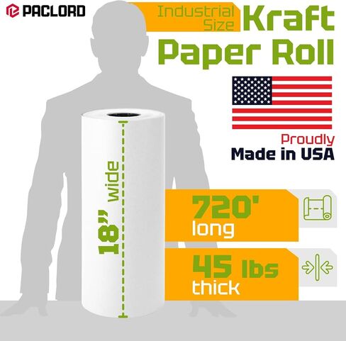 USA Made 18" x 8640" (720 ft) White Kraft Paper Roll, Large Size, Extra Thick 45 Lbs – American Quality Colored Kraft Paper for School, Gift Wrapping, Bulletin Board – Fits Most Dispensers in Saudi Arabia