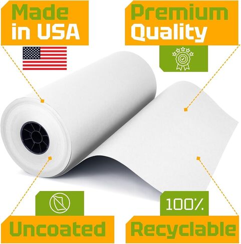 USA Made 18" x 8640" (720 ft) White Kraft Paper Roll, Large Size, Extra Thick 45 Lbs – American Quality Colored Kraft Paper for School, Gift Wrapping, Bulletin Board – Fits Most Dispensers in Saudi Arabia