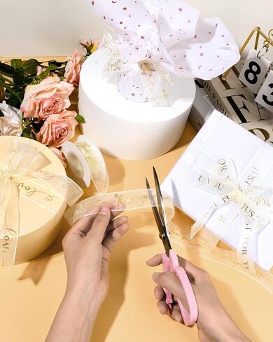 3 Rolls Gold Sheer Gift Ribbon 1 Inch X 30 Yards Organza Ribbon with Just for You Thank You and Love You Lettering Design Valentines Ribbon for Wedding Birthday Christmas Gift Wrapping in Saudi Arabia